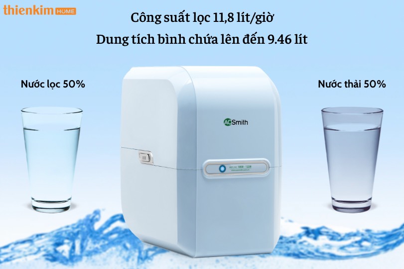 Máy lọc nước RO AOSmith M2 công suất lọc và tỉ lệ nước thải ấn tượng